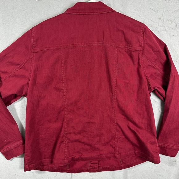CJ Banks Womens Button Up Long Sleeve Front Pockets Red Stretch Plus Size 1X - Picture 8 of 11